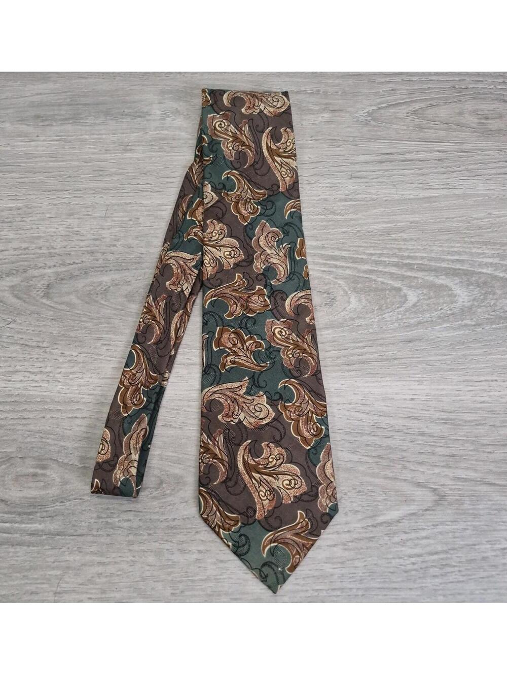 Valentino Cravatte Silk Tie Italy Green Brown Neutrals Boss Office 57"